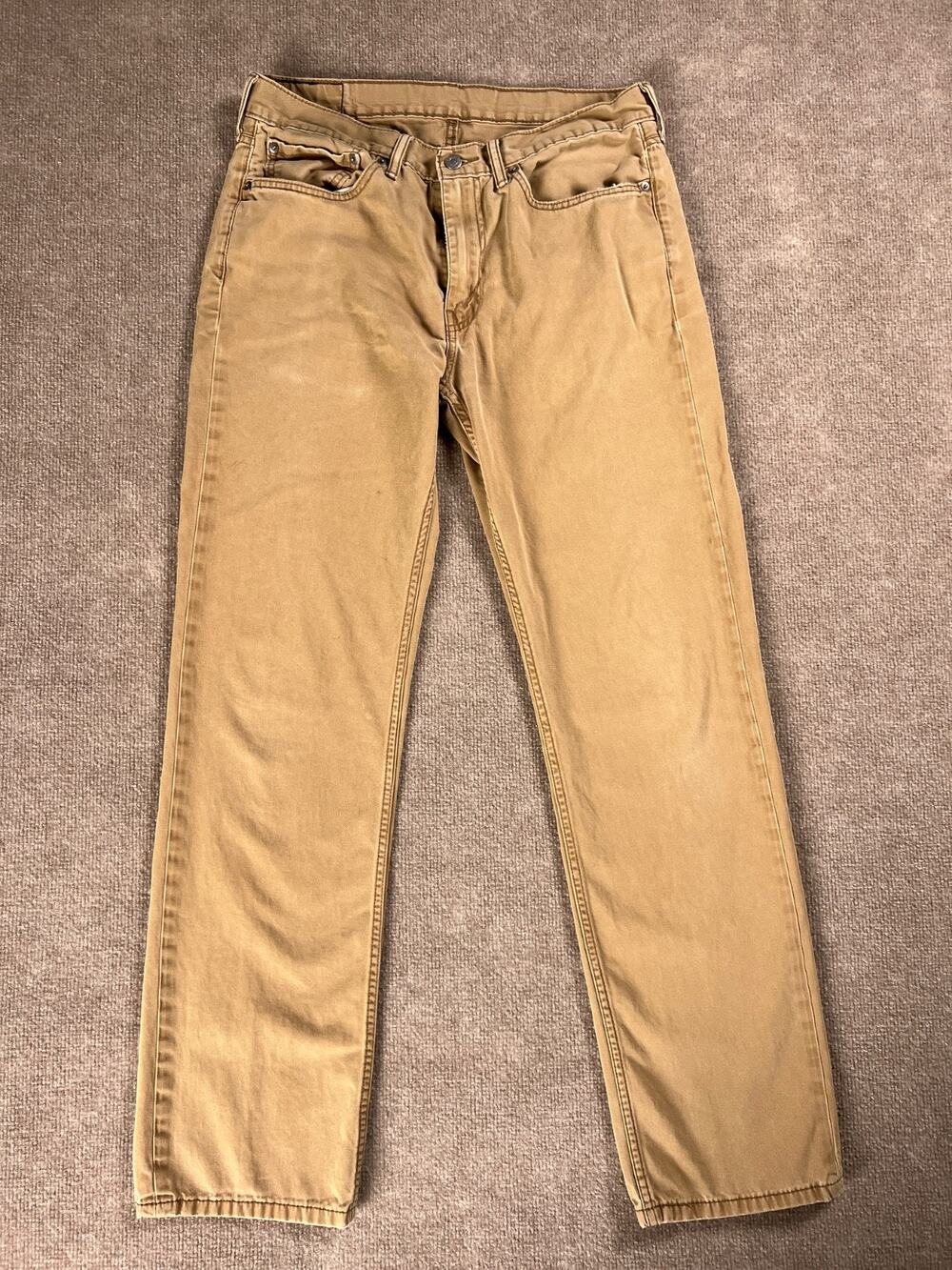 Levis Jeans Mens 34x32 Tan Khaki Straight Leg Distressed Cotton Denim
